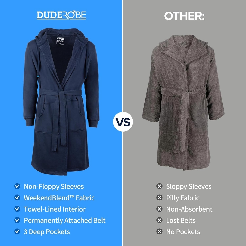 Dude Robe Navy Hooded Double Lined Robe - Picture 11 of 16
